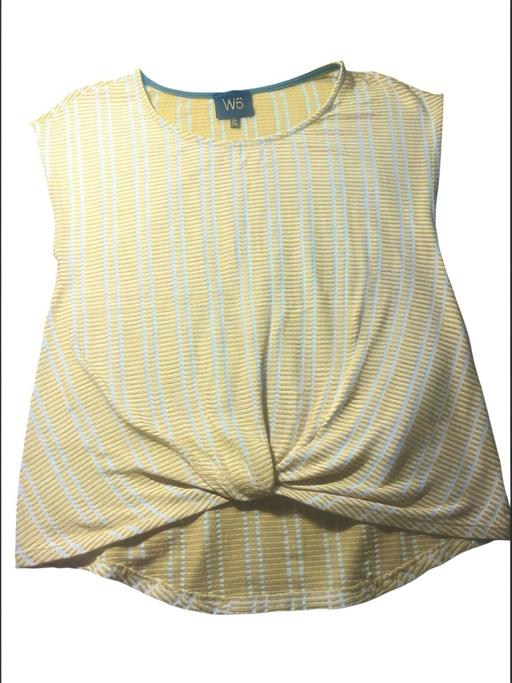 W5 Yellow & White Striped Twist-Front Crop Top